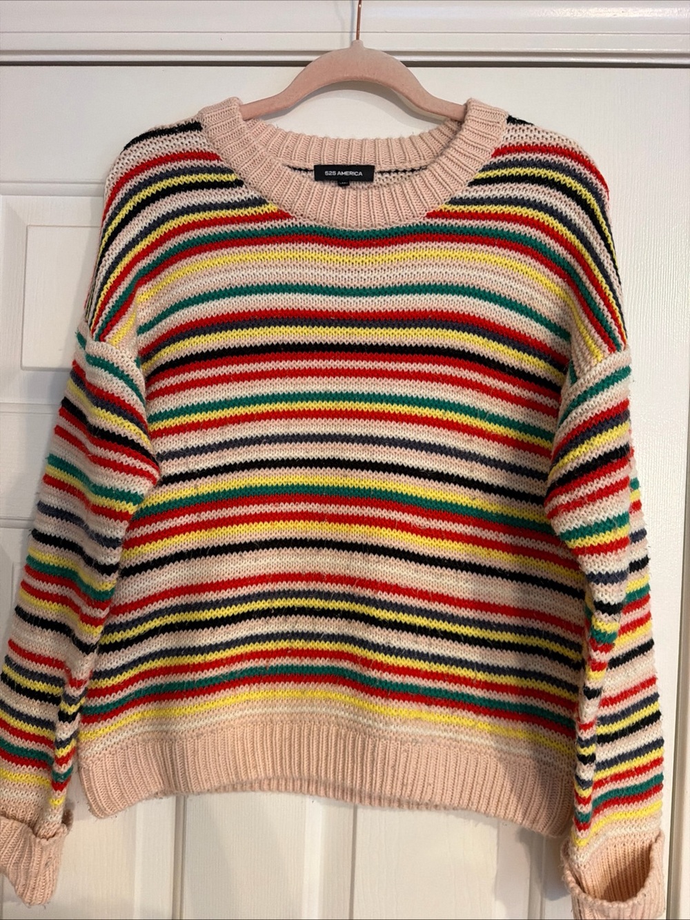 525 America Multicolor Striped Crewneck Sweater - Pink Base size M